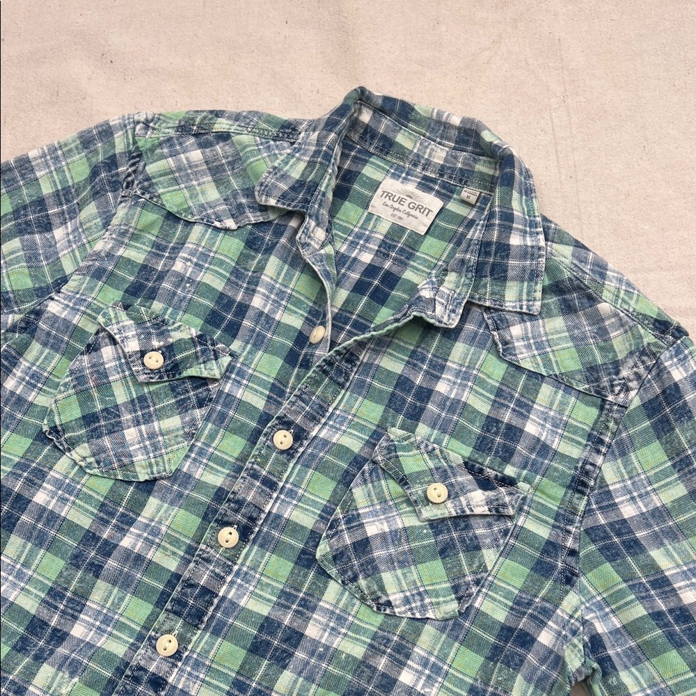 True Grit Green & Blue Plaid Button-Down Shirt